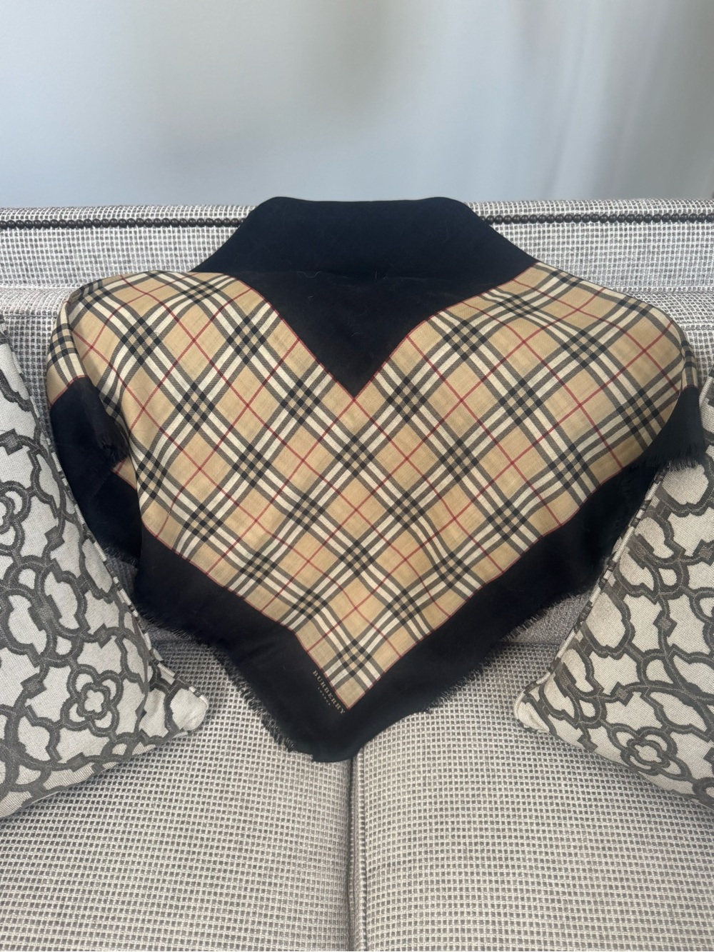 Burberry Plaid Black-Trim Square Scarf